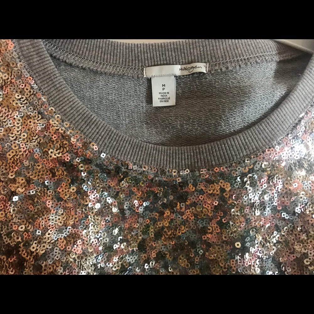Halogen Gray Multi-color sequin sweatshirt MP NWT PRICE FIRM NO DISCOUNTS - Picture 3 of 6